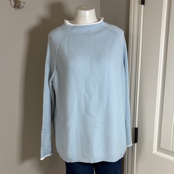 Alice Walk The Cotton Mock Neck ICE BLUE Peruvian cotton Roll Sleeve Sz L - Picture 3 of 15